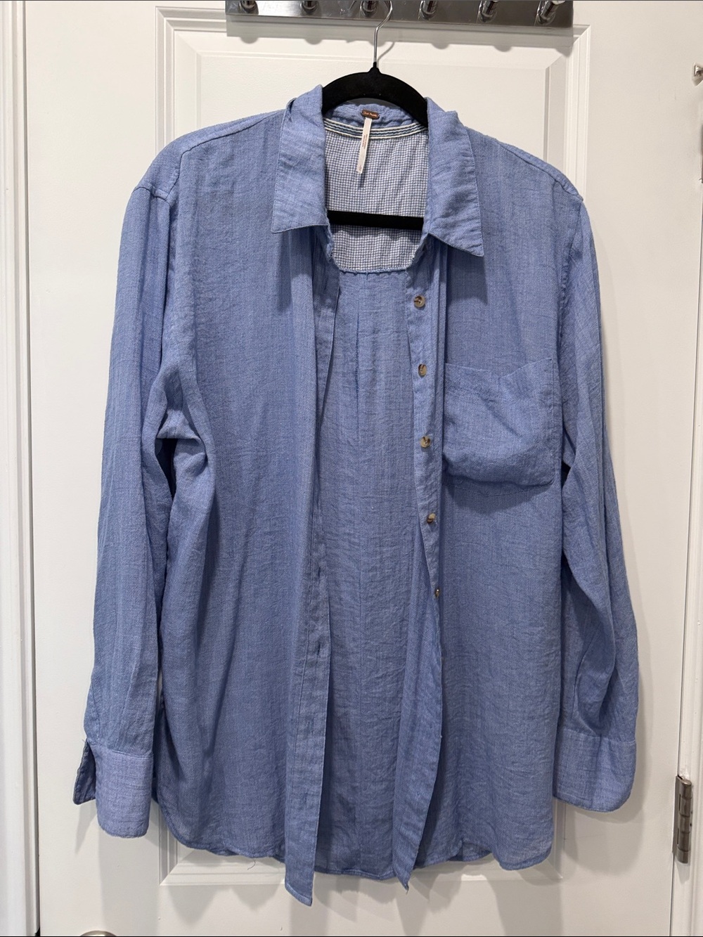 Free People Light Blue Casual Button-Down Shirt